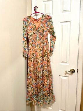 Patrons of Peace Peach and Green Floral Maxi Dress